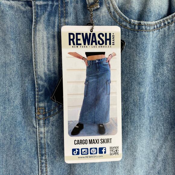 Rewash Cargo Denim Maxi Skirt Women Junior 5/27 Blue Vintage‎ Faded Utility NWT - Picture 5 of 9